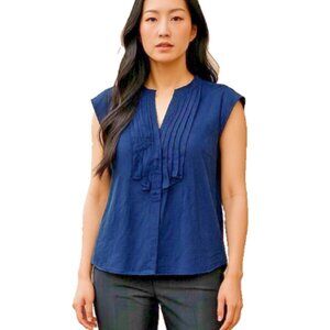 J.Crew Women Blouse NWOT Navy Sheer Dolman Cap Sleeve Pleat front Keyhole Size 0